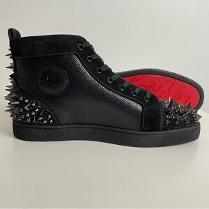 Christian Louboutin High Top Sneakers Mens 44.5 Black Lou Pik Pik 2 Strass Spike